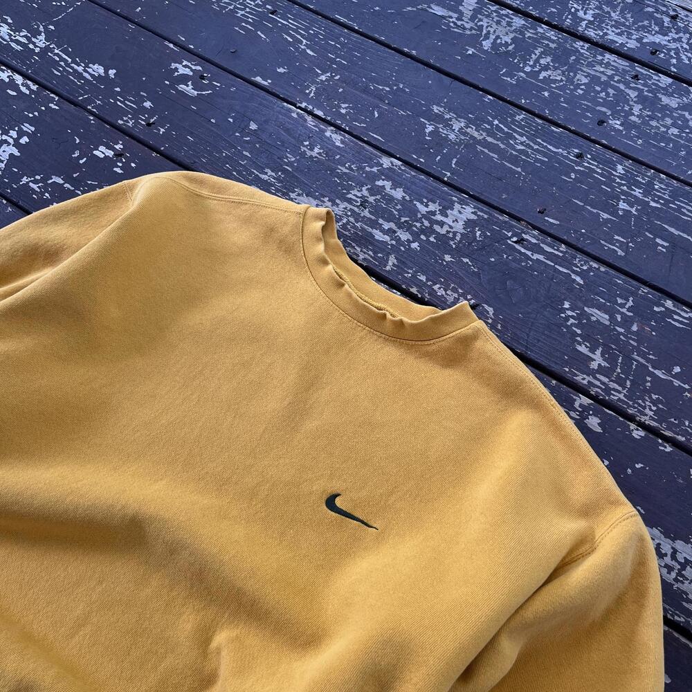 (L) Vintage 90s Y2K Nike Crewneck Sweatshirt Yellow Dark Green Swoosh UO Oregon